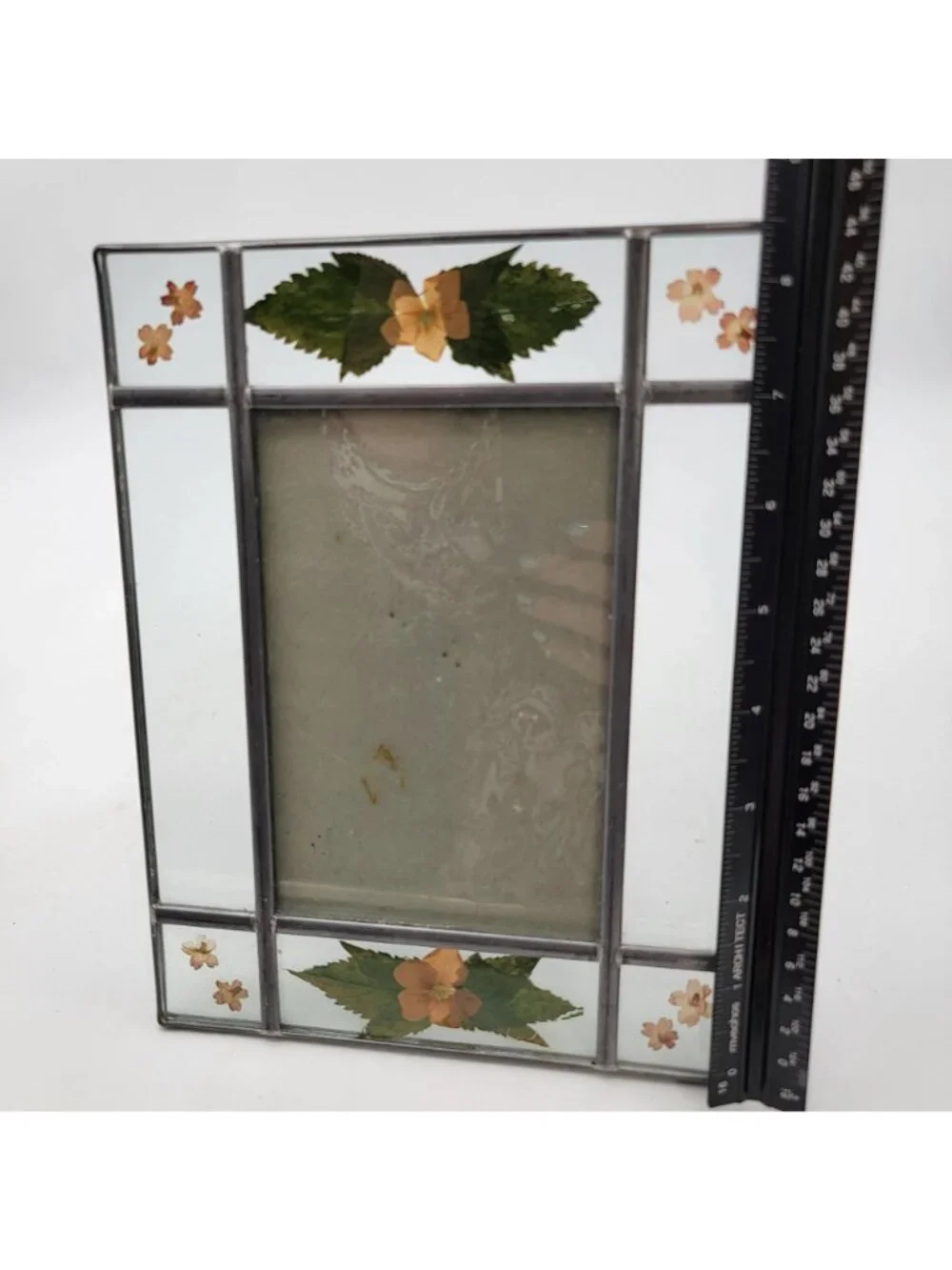 Vintage Pressed Flowers Stained Glass Photo Frame
